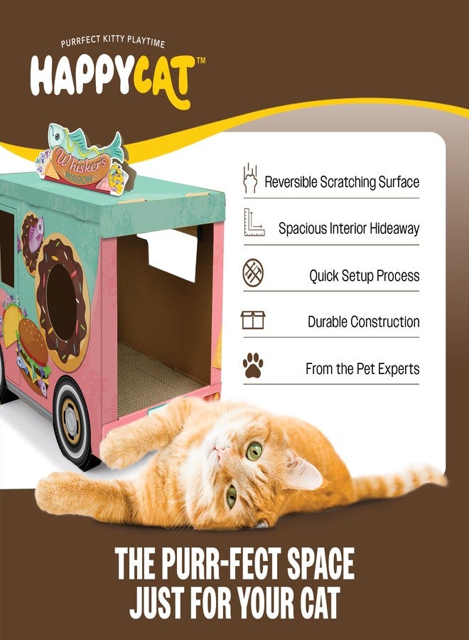 هابي كات بيت خدش القطط HappyCat Whisker's Wagon - بيت لعب عتيق من الكرتون للقطط مع ألواح خدش ومخبأ واسع. ألعاب حيوانات أليفة لطيفة - مركز أنشطة متين للقطط المنزلية - Image 2